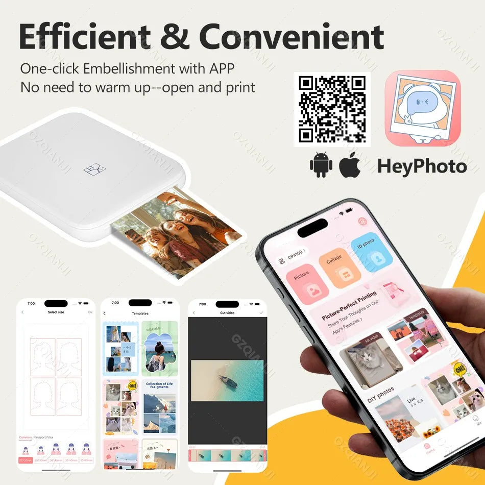 HPRT MT53 3Inch Zink Small Inkless Photo Printer Directly Connected to Mobile Phone with Color HD Restoration Suppor IOS Android